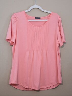 Pink Puff Sleeve Pintuck Knit Top XL